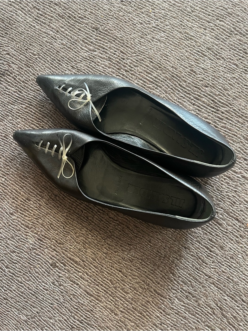 Jil Sander Black Pointed Toe Stitch Ballet Flats Sz 37 (US 7)